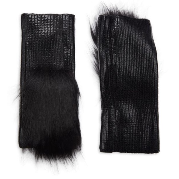 NWT Adrienne Landau Faux Fur Trim Fingerless Gloves - Picture 3 of 4